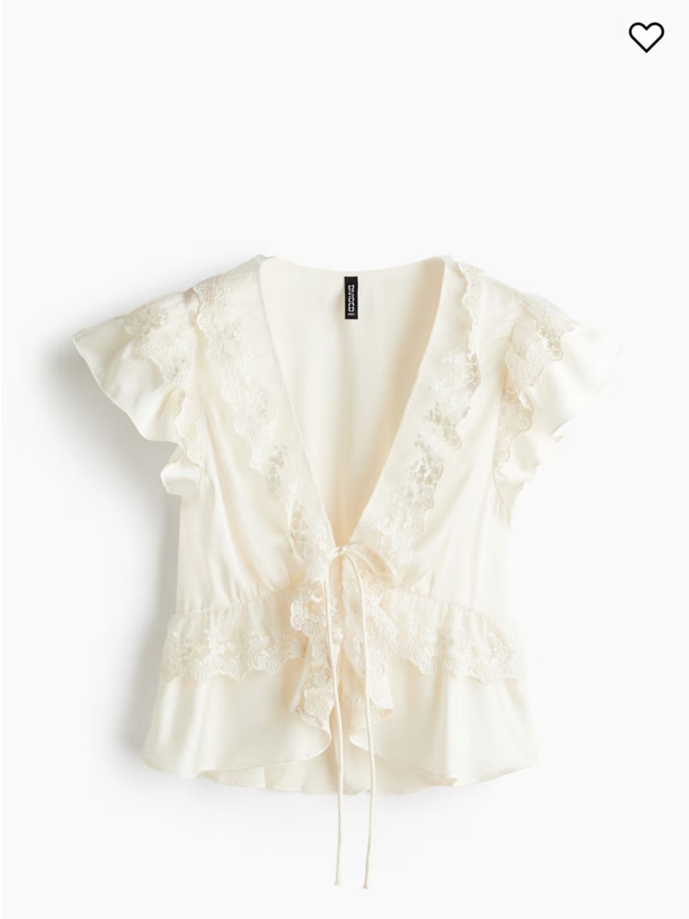 H&M Delicate Cream Lace-Trim Tie-Front Top FLOUNCE-TRIMMED SATIN BLOUSE XS